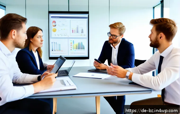 위기 대응 훈련에서의 의사결정 과정 개선 - A professional business team in a modern German office setting engaged in a crisis management simula...