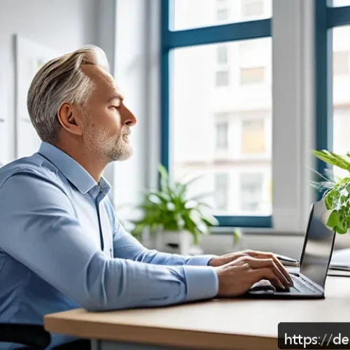 Home 17 위기 발생 시 인식 개선을 위한 교육 프로그램 - A serene office environment showing a professional middle-aged German man practicing the 4-7-8 breat...